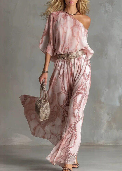 Women's One Shoulder Jumpsuit Asymmetrical Print Flare Sleeve 0
