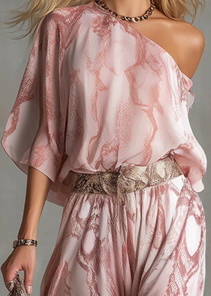 Women's One Shoulder Jumpsuit Asymmetrical Print Flare Sleeve 3