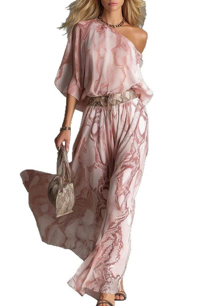 Women's One Shoulder Jumpsuit Asymmetrical Print Flare Sleeve 4