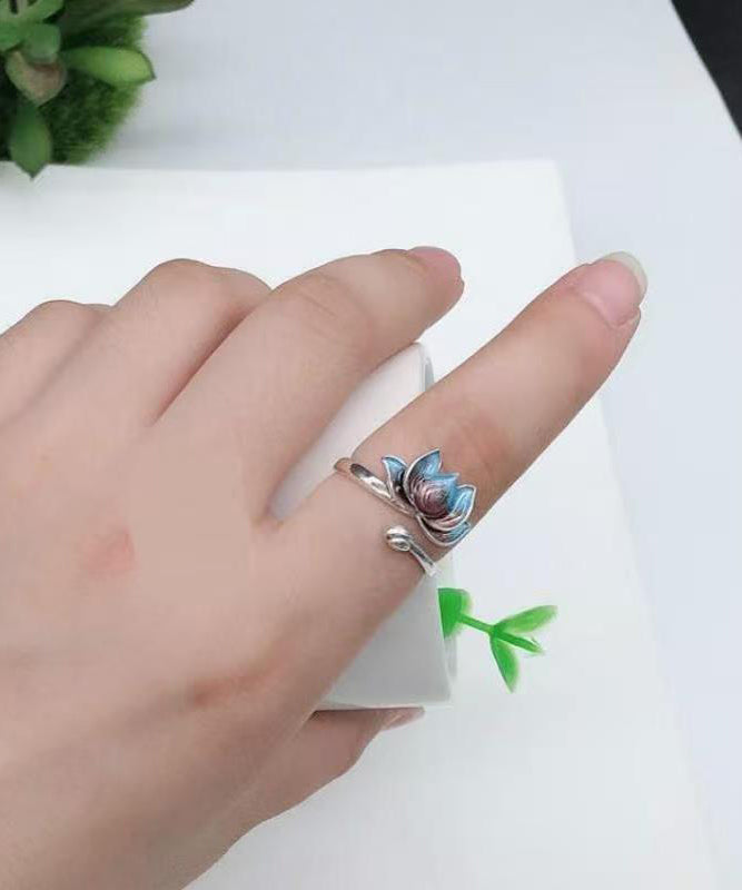 Women's Open Ring Retro Lotus Design 1