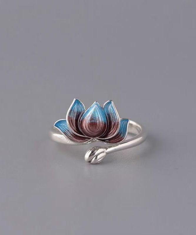 Women's Open Ring Retro Lotus Design 2