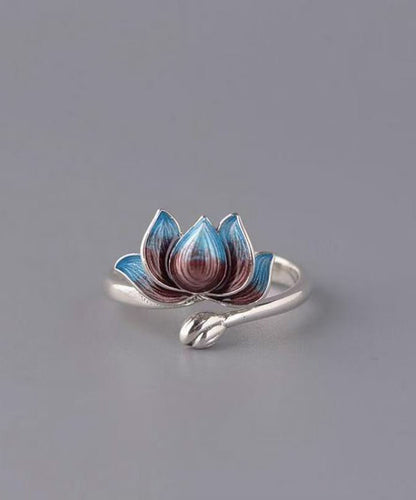 Women's Open Ring Retro Lotus Design 2