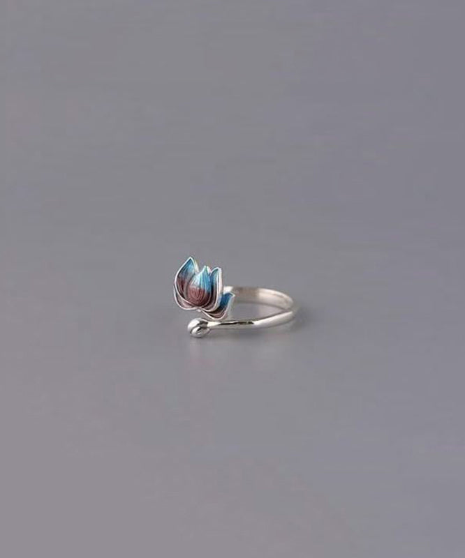 Women's Open Ring Retro Lotus Design 3