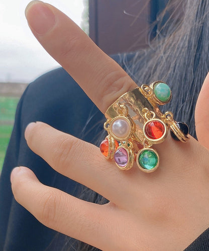 Women's Open Ring Vintage Style Emerald Tone 2