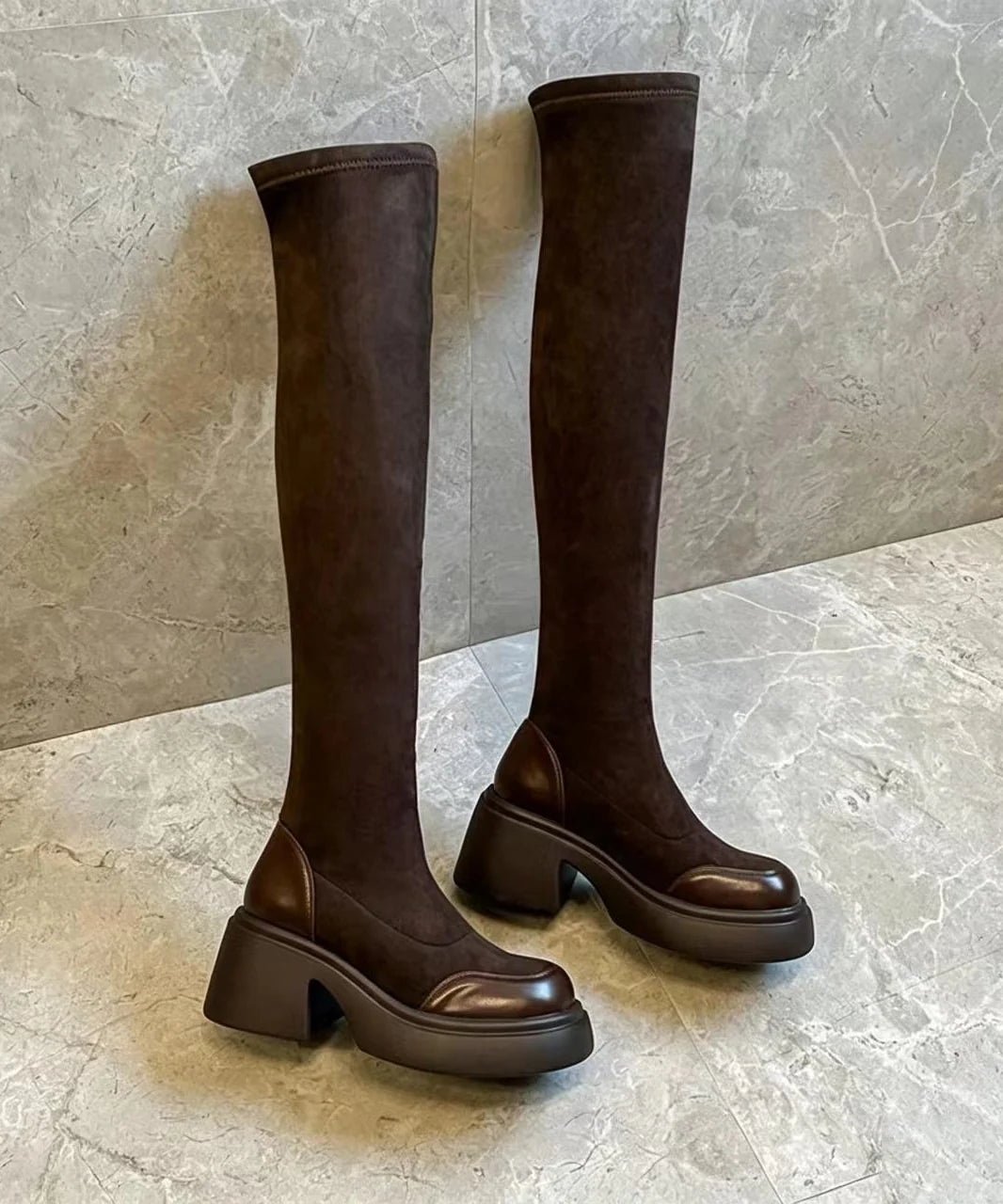 Women's Over The Knee Boots Chunky Heel Retro Style 0