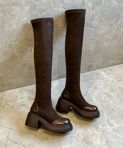 Women's Over The Knee Boots Chunky Heel Retro Style 0