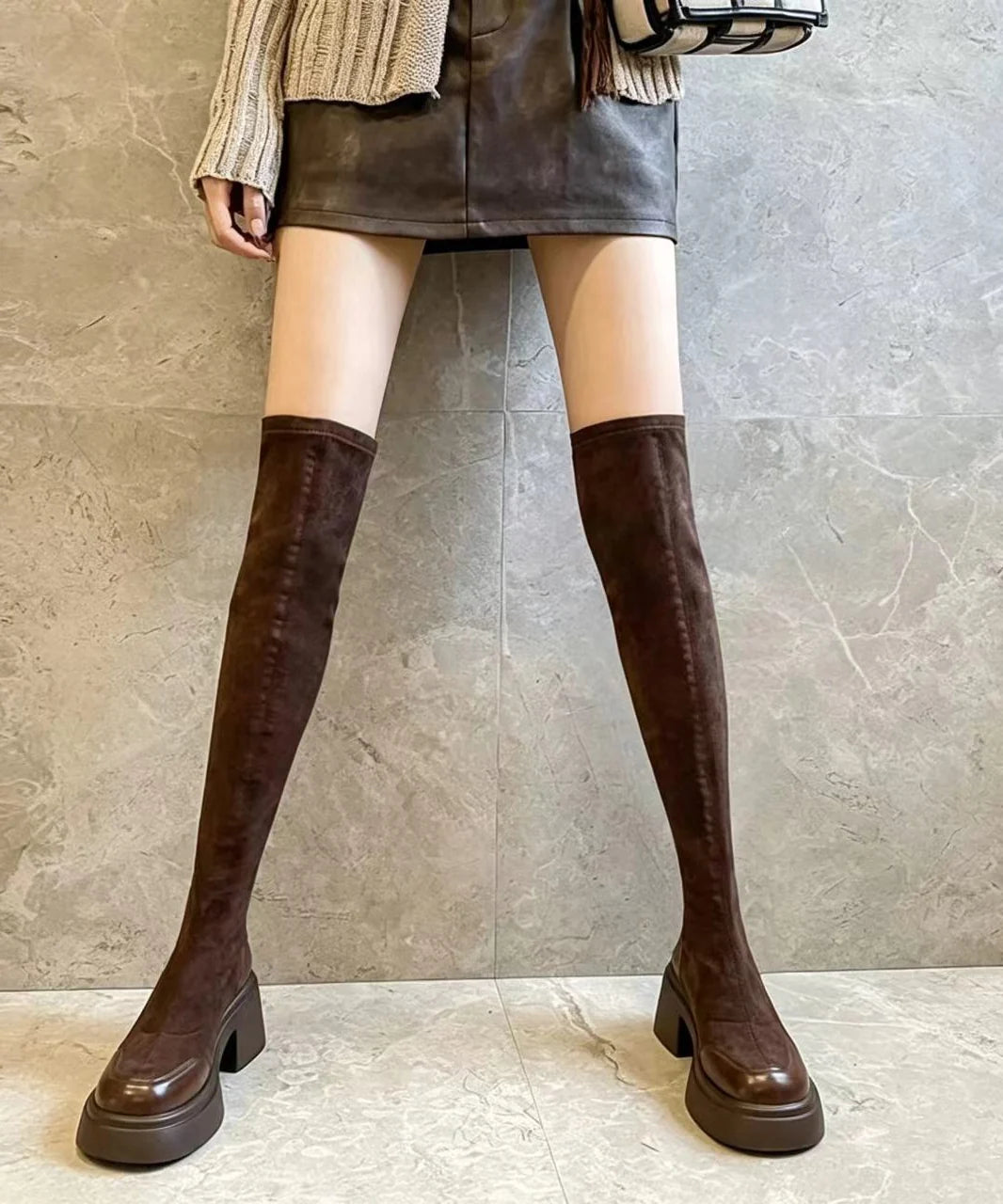 Women's Over The Knee Boots Chunky Heel Retro Style 3