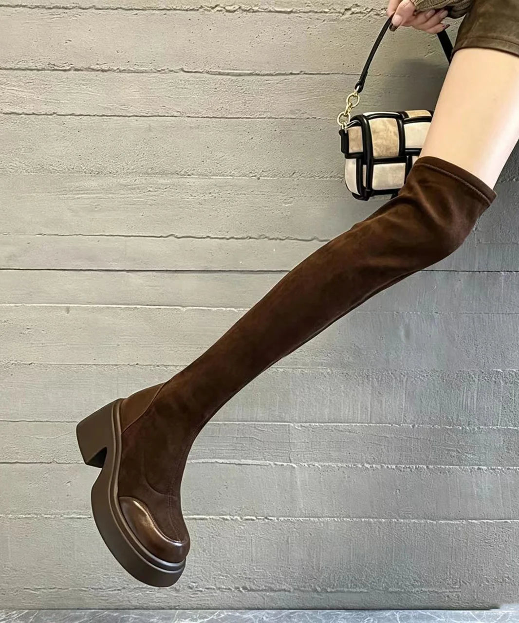 Women's Over The Knee Boots Chunky Heel Retro Style 4