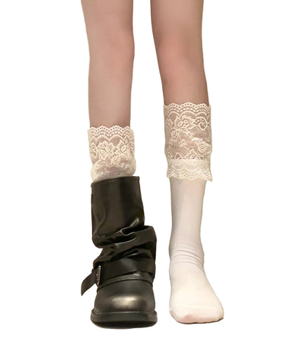 Women's Over the Calf Socks Lace Patchwork Design 0