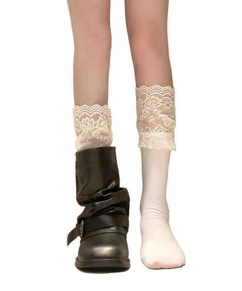 Women's Over the Calf Socks Lace Patchwork Design 0