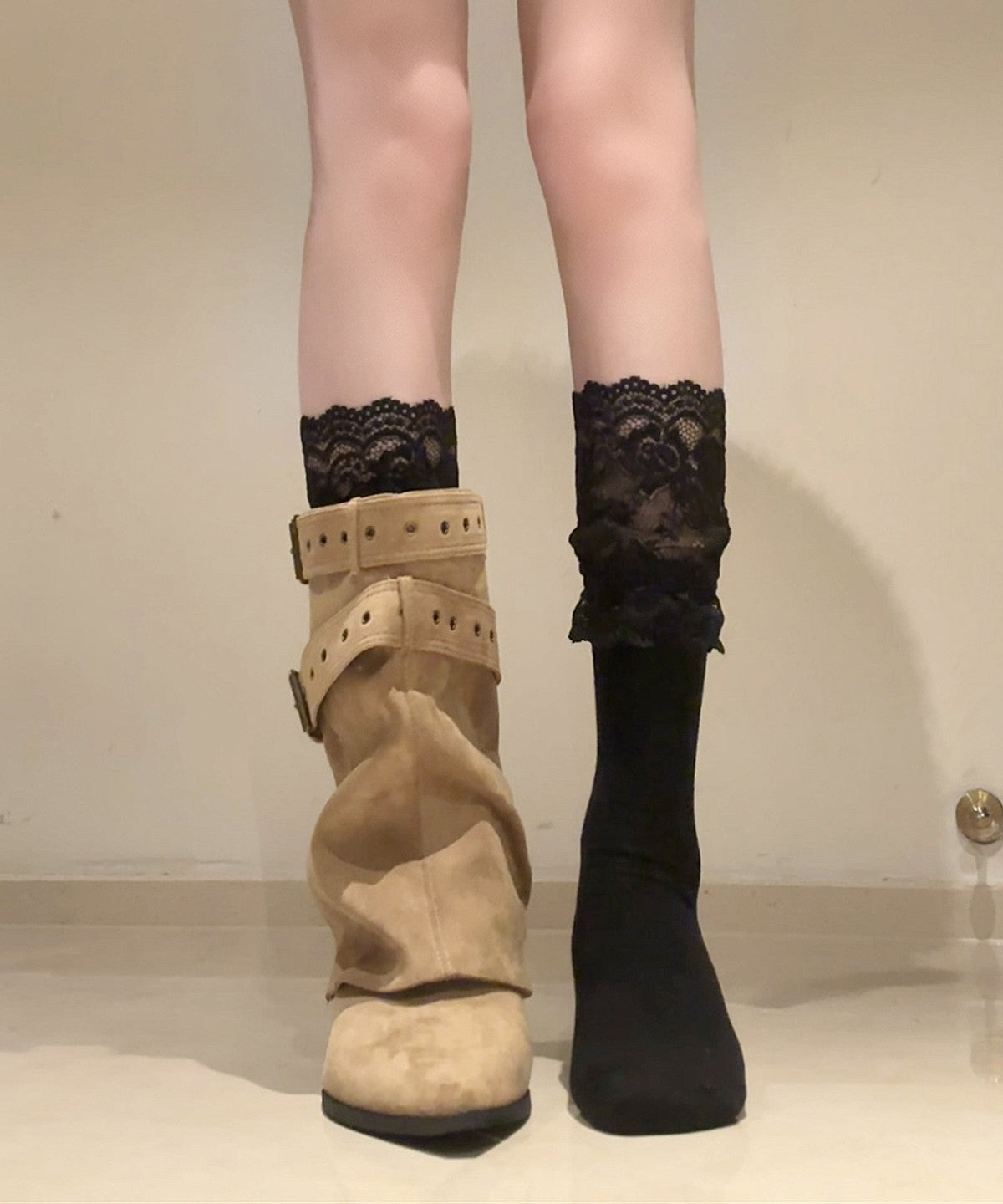 Women's Over the Calf Socks Lace Patchwork Design 1
