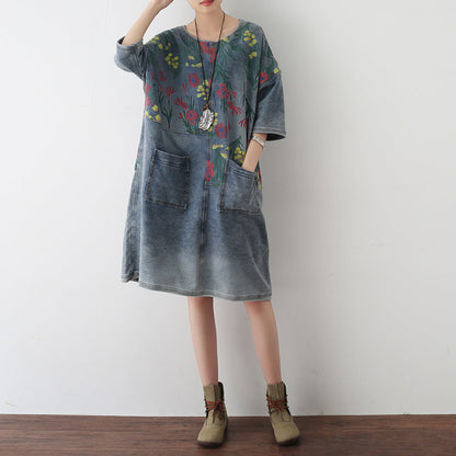 Women's Oversize Denim Dress Casual Floral Shirt Style 2