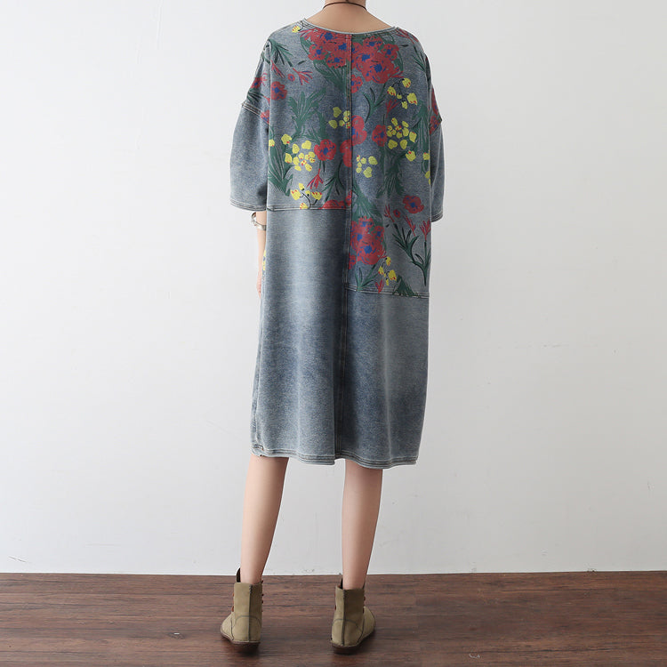 Women's Oversize Denim Dress Casual Floral Shirt Style 3