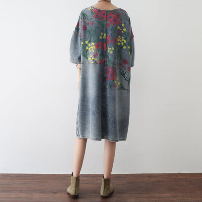 Women's Oversize Denim Dress Casual Floral Shirt Style 3