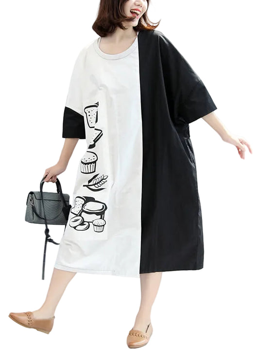 Women's Oversize Dress Patchwork Print Fall Style 0