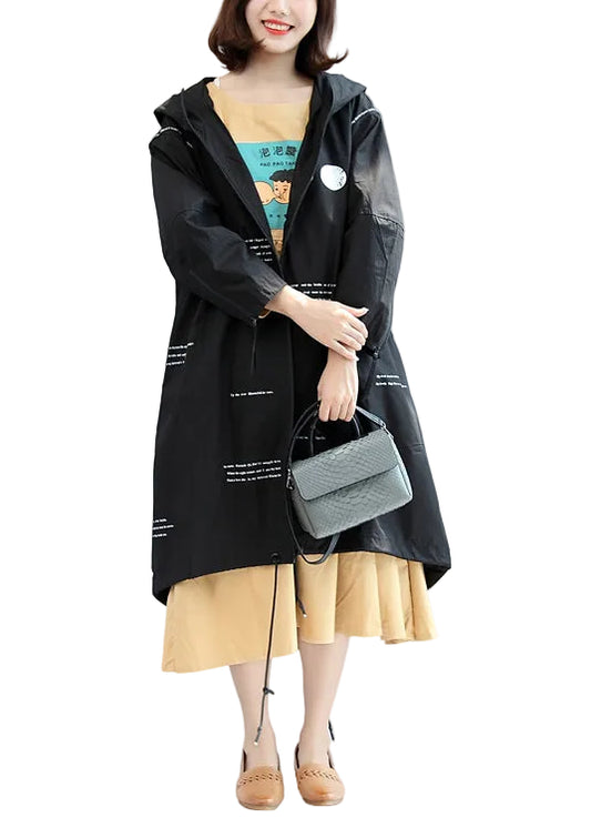 Women's Oversize Long Sleeve Blouse Hooded Coat with Alphabet Print 0
