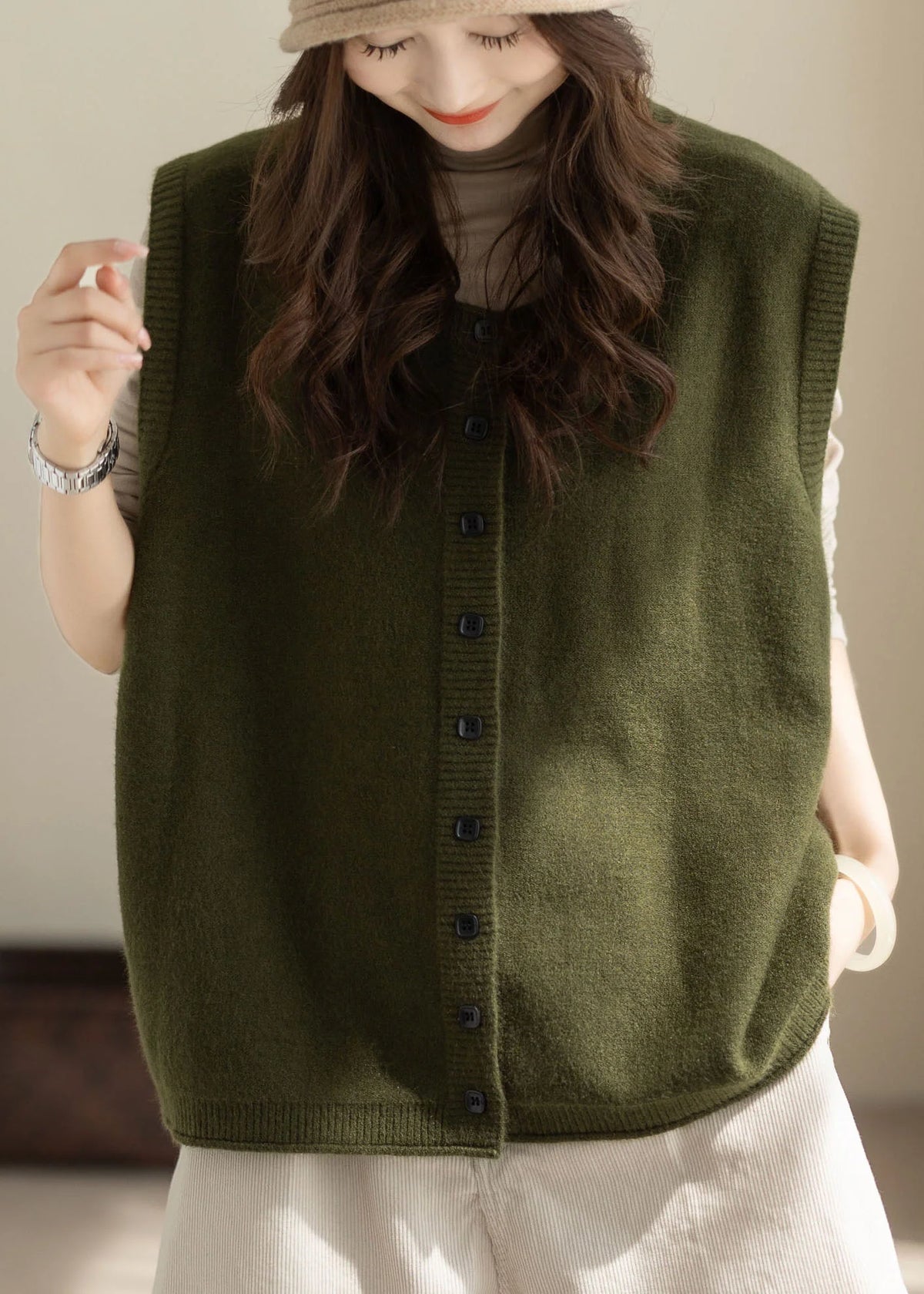 Women's Oversized Button Knit Vest Casual 1