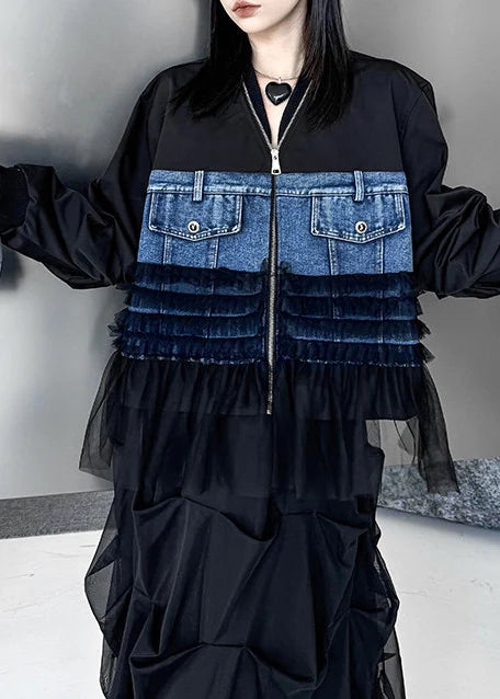 Women's Oversized Denim Coat Patchwork Style 0