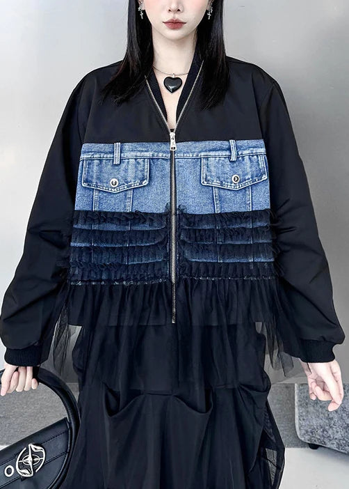 Women's Oversized Denim Coat Patchwork Style 1