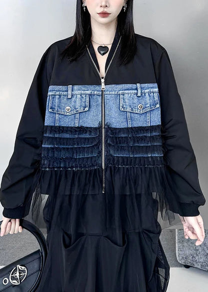 Women's Oversized Denim Coat Patchwork Style 1