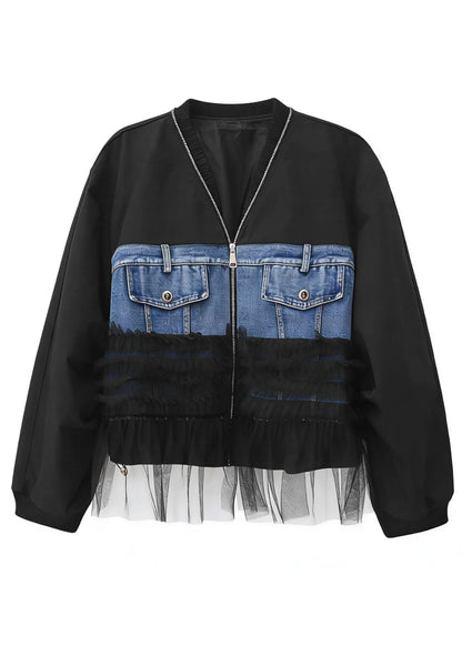 Women's Oversized Denim Coat Patchwork Style 4