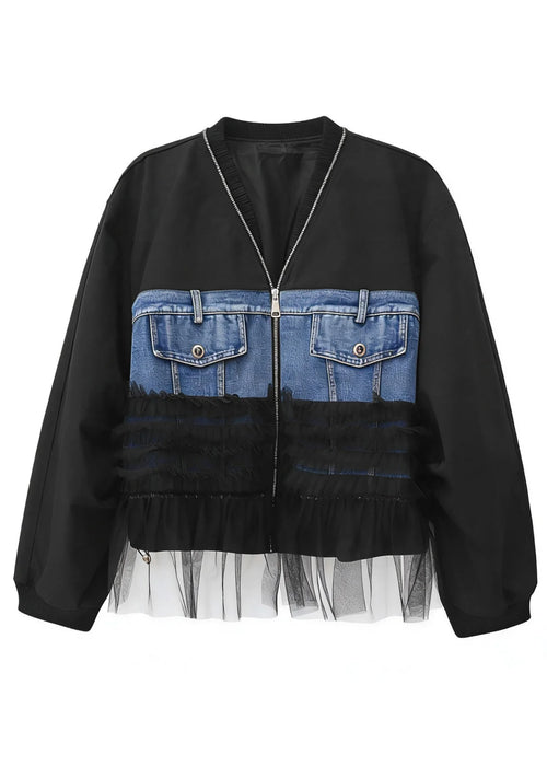 Women's Oversized Denim Coat Patchwork Style 4