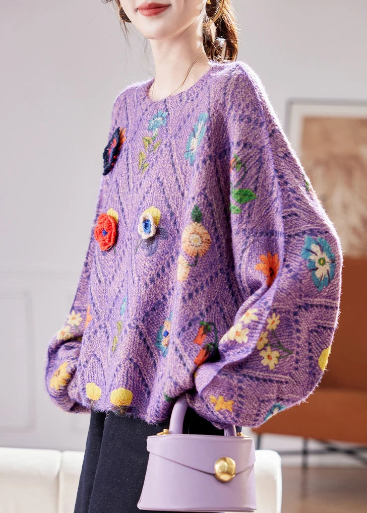 Women's Oversized Floral Knit Sweater Fall Style 1
