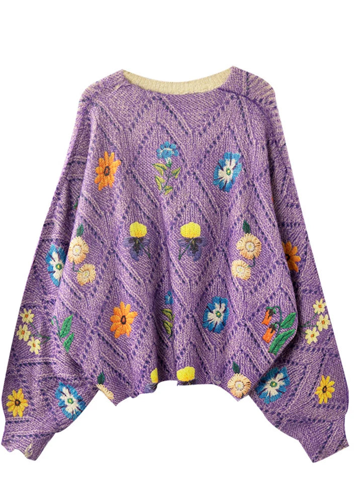 Women's Oversized Floral Knit Sweater Fall Style 4