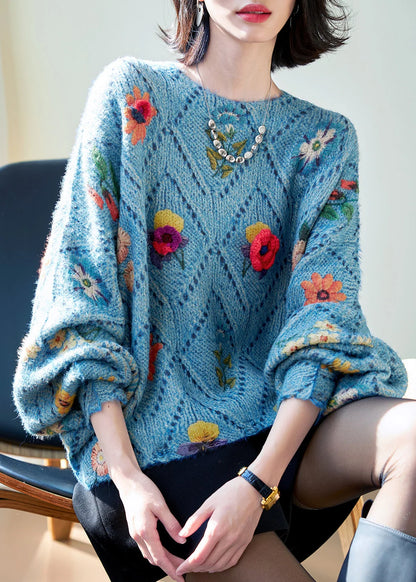 Women's Oversized Floral Knit Sweater Top Casual 1