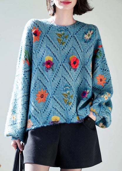 Women's Oversized Floral Knit Sweater Top Casual 3