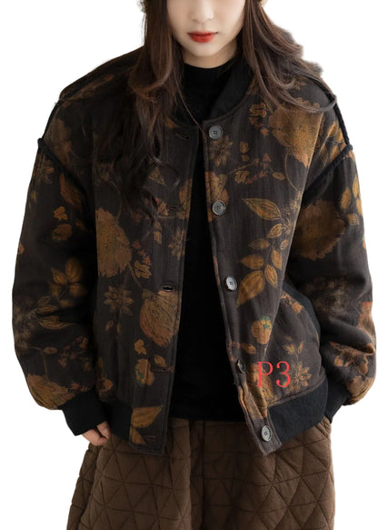 Women's Oversized Jacket Leaf Print Winter Style 0
