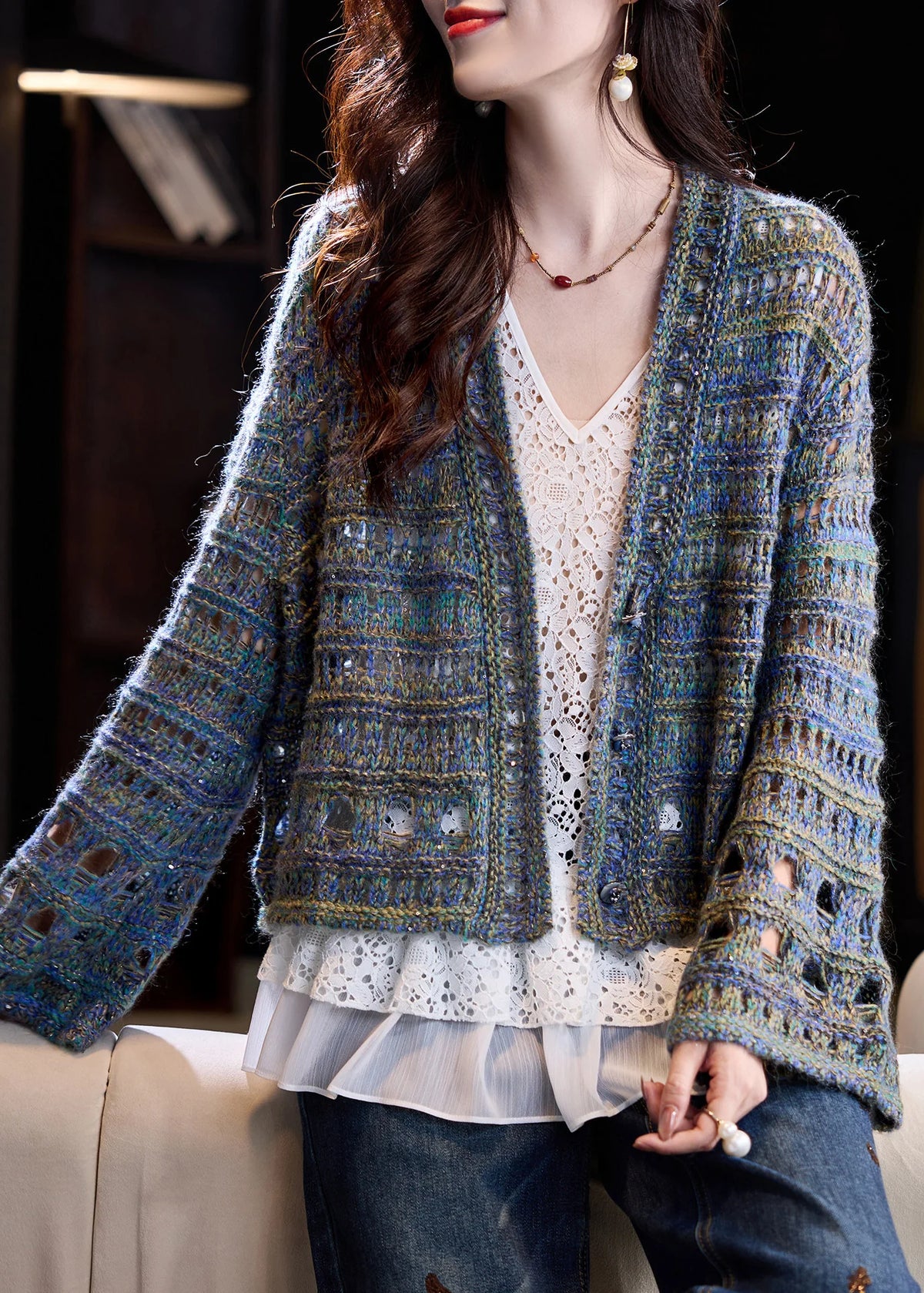 Women's Oversized Knit Coat Hollow Out Loose Fit 1