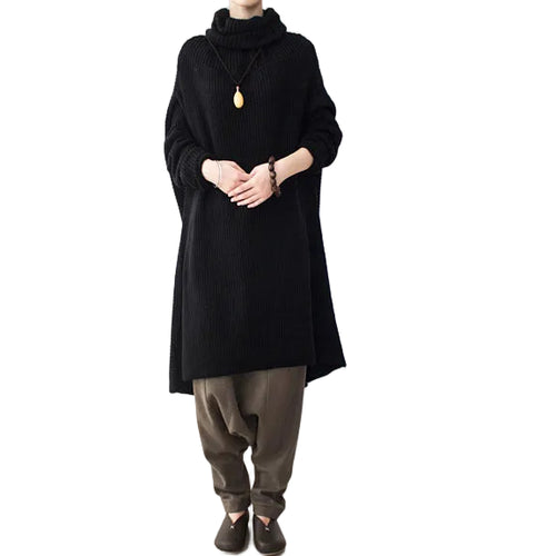 Women's Oversized Knit Dress Turtleneck Long Sleeve 0