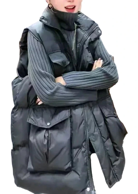 Women's Oversized Parka Vest with Large Pockets 0