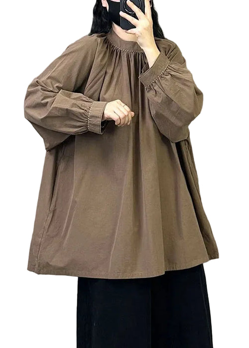 Women's Oversized Pullover Shirt with Stand Collar for Fall 0