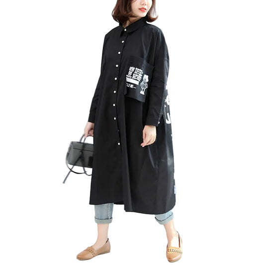 Women's Oversized Shirt Dress Animal Print O-Neck 0