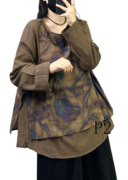 Women's Oversized Shirt Patchwork Print Fall Style 0