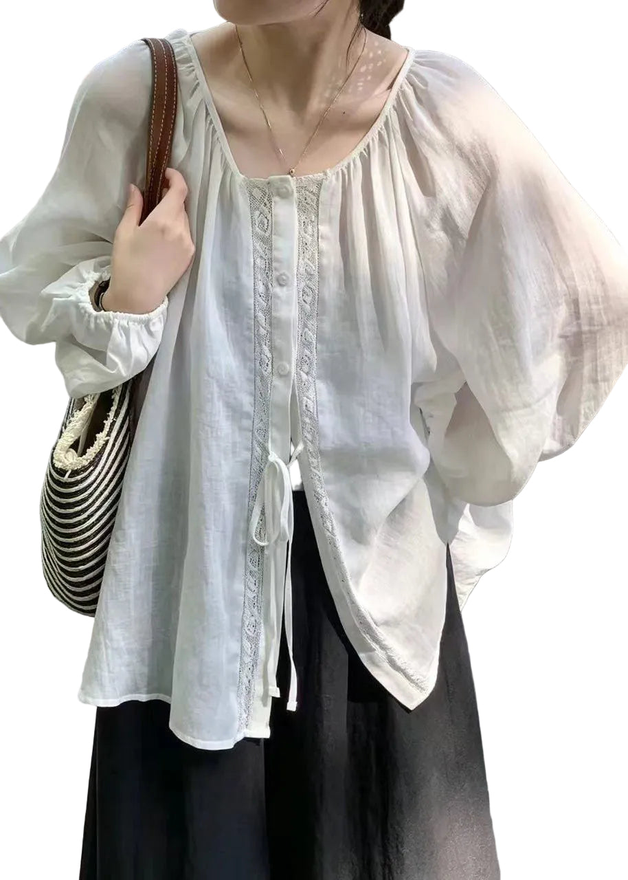 Women's Oversized Shirt Top Lace-Up Summer Style 0