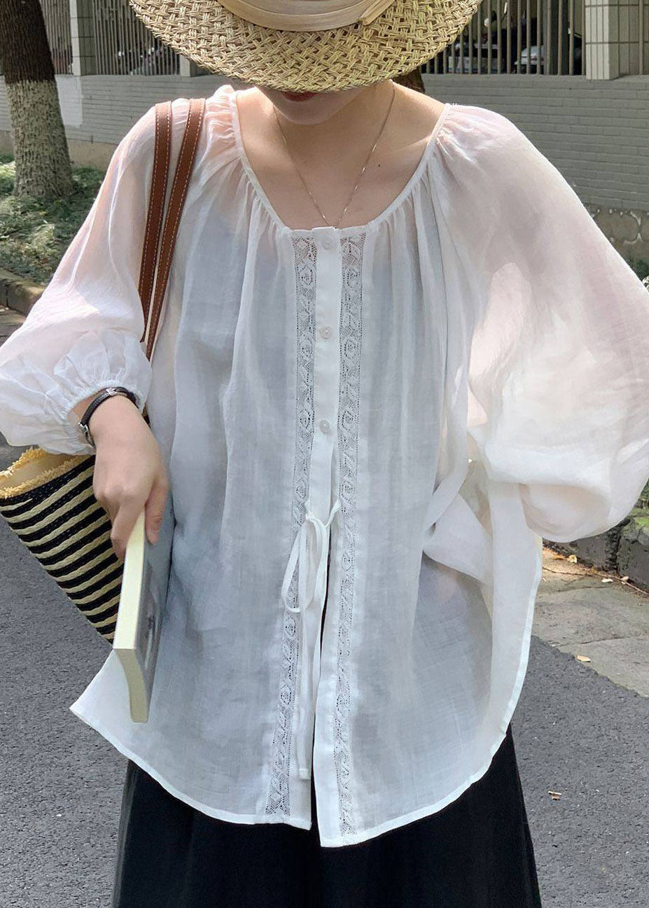 Women's Oversized Shirt Top Lace-Up Summer Style 3