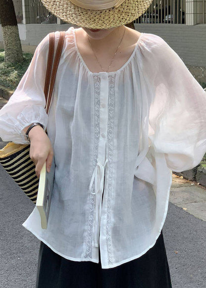 Women's Oversized Shirt Top Lace-Up Summer Style 3