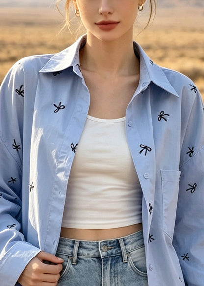 Women's Oversized Shirt with Bow Print Casual Fall Style 1