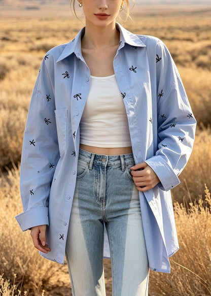 Women's Oversized Shirt with Bow Print Casual Fall Style 2