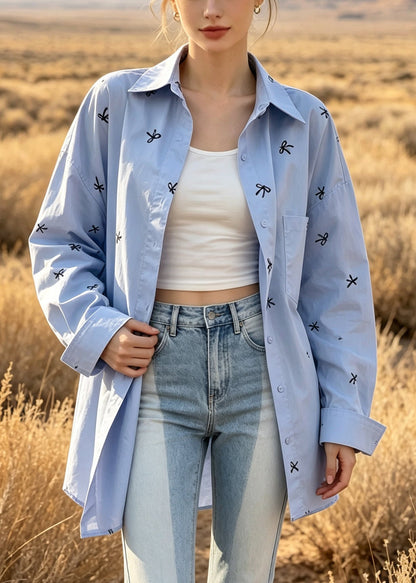 Women's Oversized Shirt with Bow Print Casual Fall Style 4
