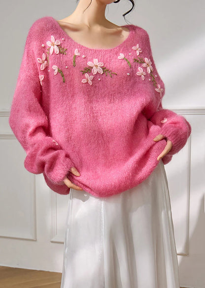 Women's Oversized Sweater Floral Design O-Neck 1