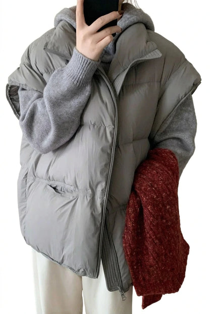 Women's Oversized Vest with Drawstring and Duck Down Filling 3