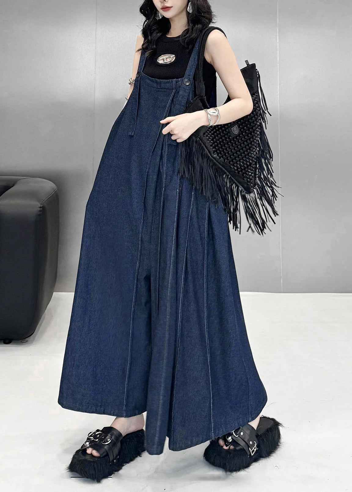 Women's Oversized Wide Leg Denim Jumpsuit Casual Style 3