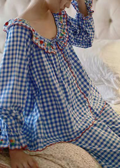 Women's Pajama Sets Plaid Long Sleeve Two-Piece 3