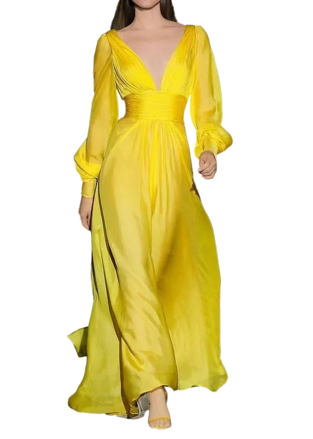 Women's Party Dress V Neck Wrinkled Long Sleeve 0