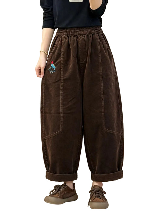 Women's Patchwork Corduroy Pants Elastic Waist Casual Fit 0