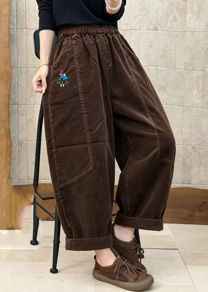 Women's Patchwork Corduroy Pants Elastic Waist Casual Fit 1